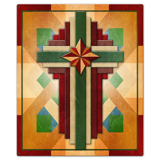 Cross Quilt Multiple Crosses SW Colors 30 X 36 vintage metal sign