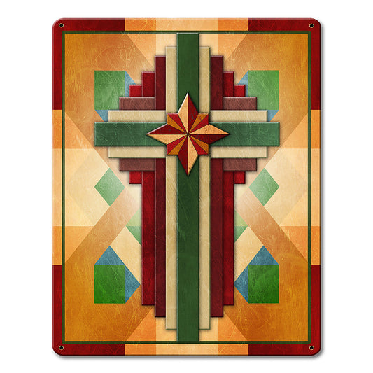 Cross Quilt Multiple Crosses SW Colors 12 X 15 vintage metal sign