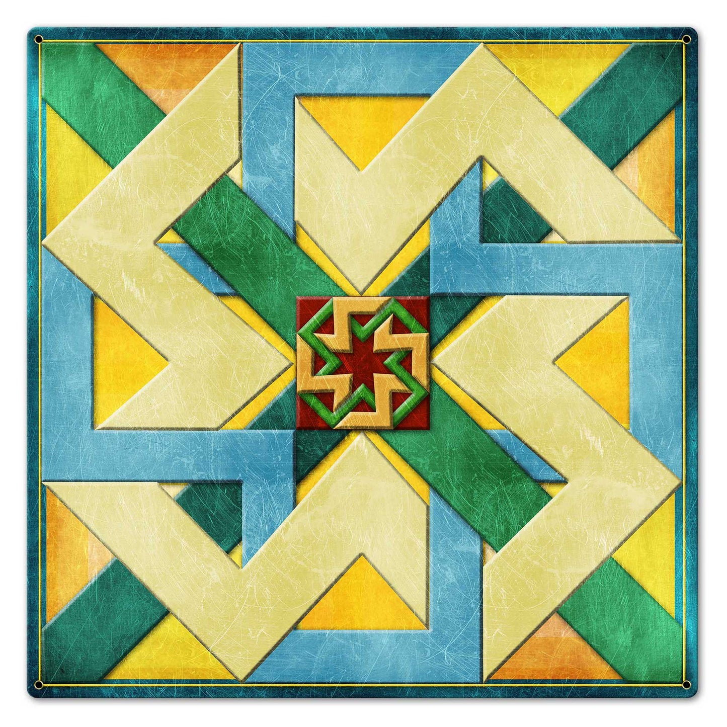 Box New Design Blue Green Orange 24 X 24 vintage metal sign