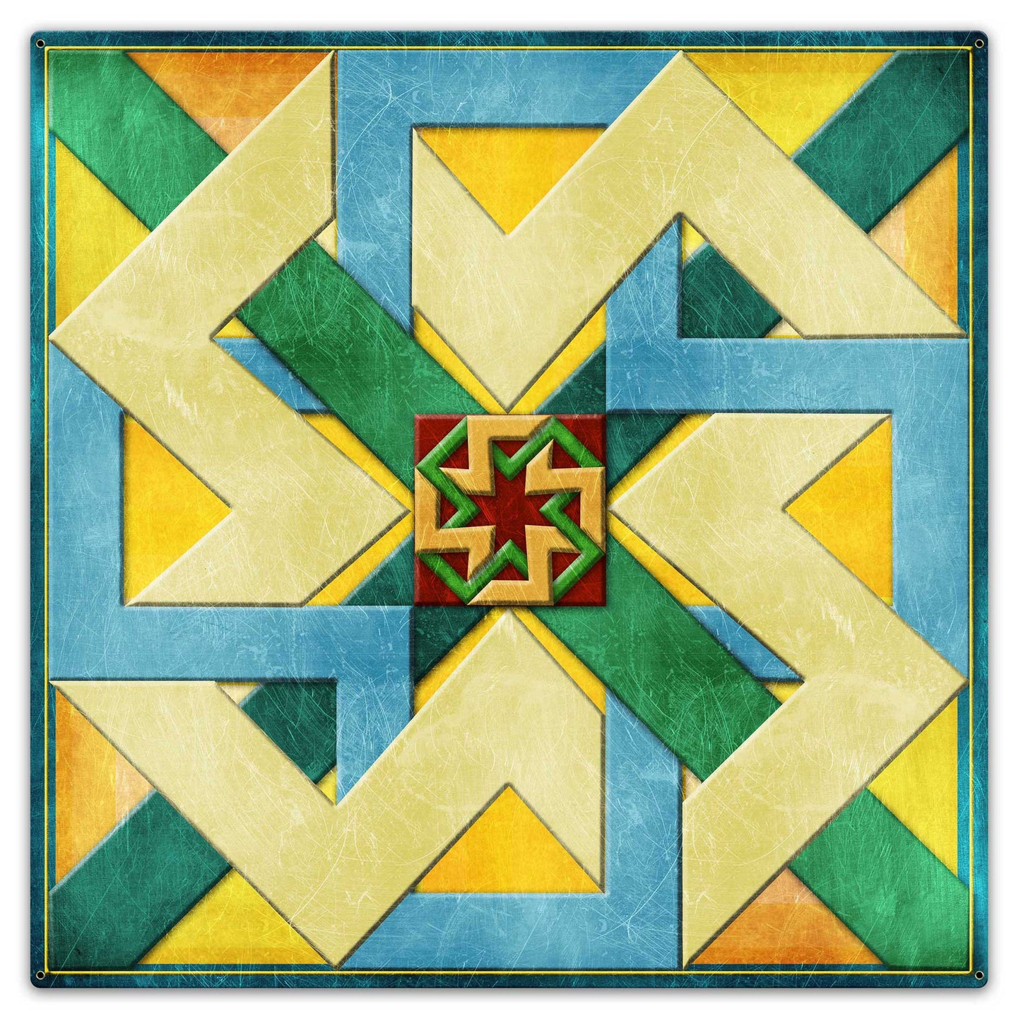 Box New Design Blue Green Orange 36 X 36 vintage metal sign