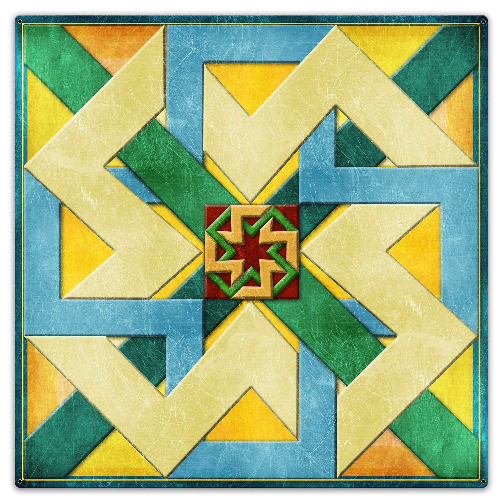 Box New Design Blue Green Orange 36 X 36 vintage metal sign