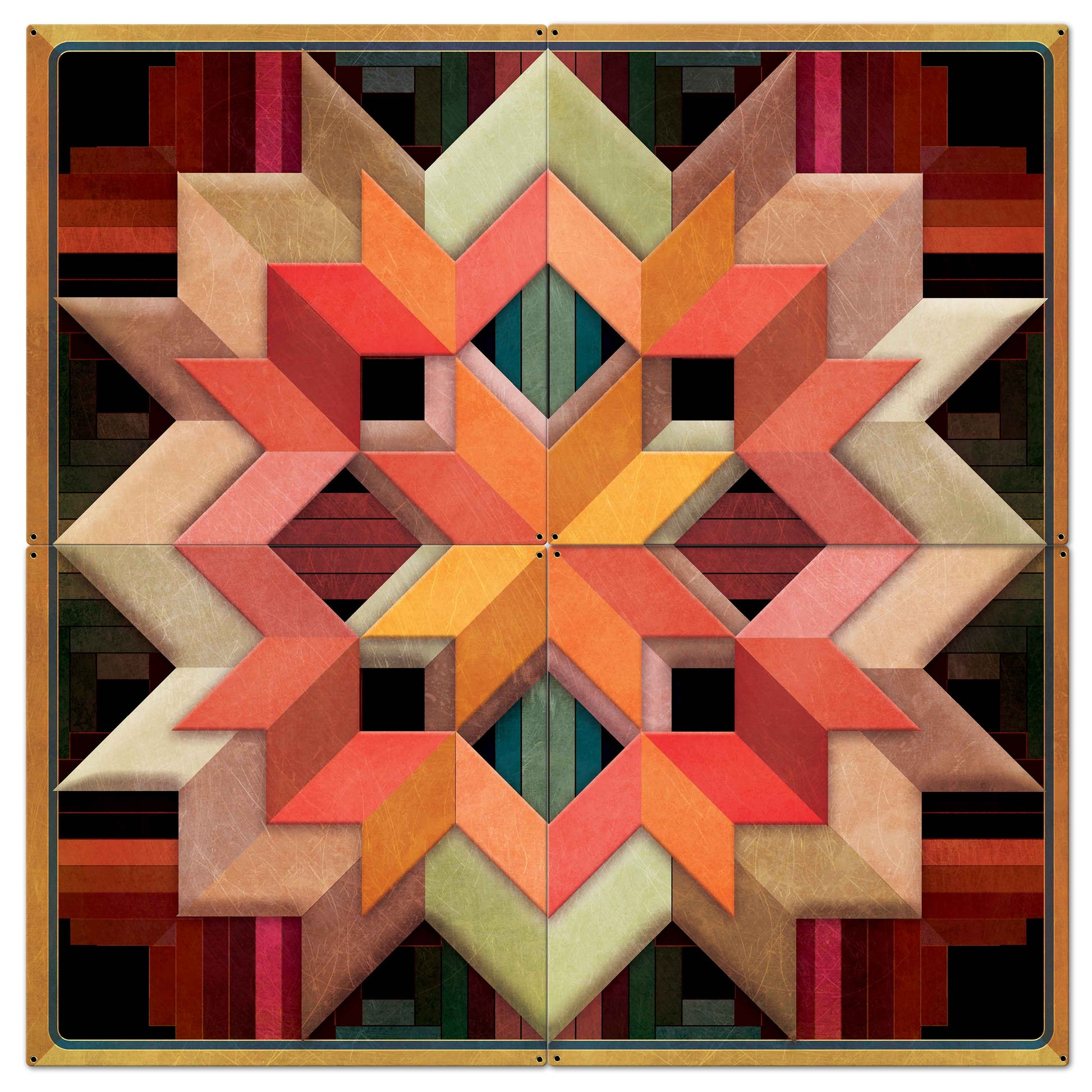 Box Log Cabin Earth tones 72 X 72 vintage metal sign