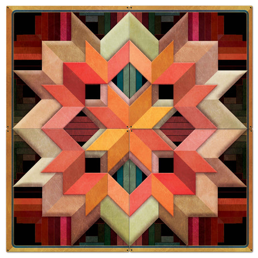 Box Log Cabin Earth tones 72 X 72 vintage metal sign