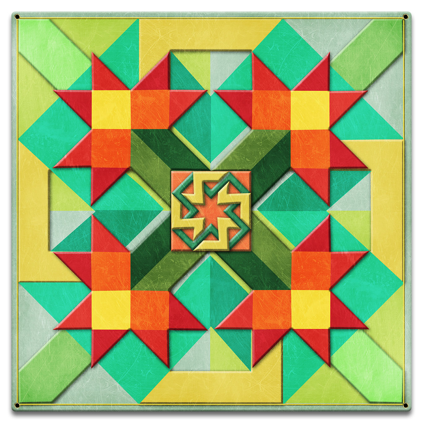 Red Flowers Peach Green Yellow Background 18 X 18 vintage metal sign