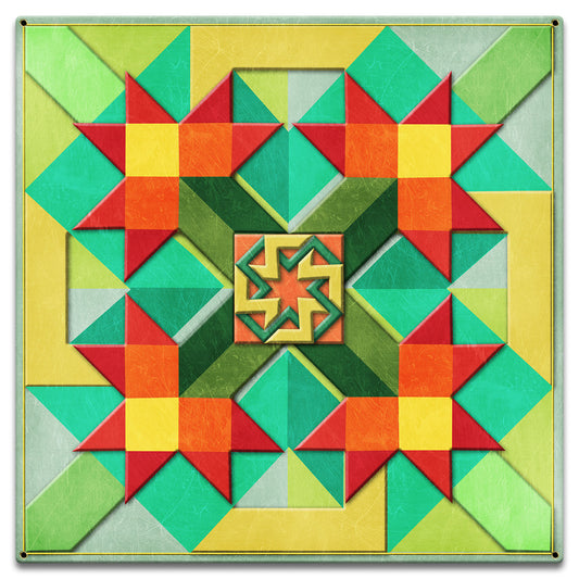 Red Flowers Peach Green Yellow Background 18 X 18 vintage metal sign