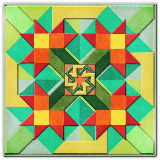 Red Flowers Peach Green Yellow Background 30 X 30 vintage metal sign