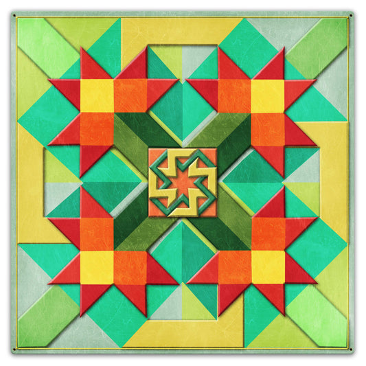 Red Flowers Peach Green Yellow Background 36 X 36 vintage metal sign