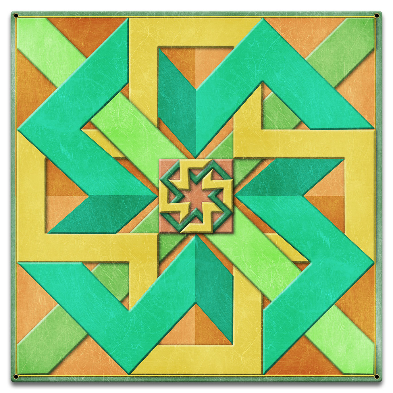 Box Design Peach Green Yellow 18 X 18 vintage metal sign