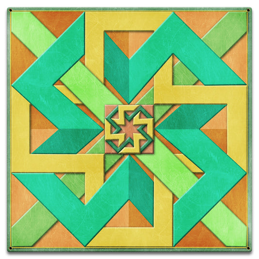 Box Design Peach Green Yellow 18 X 18 vintage metal sign