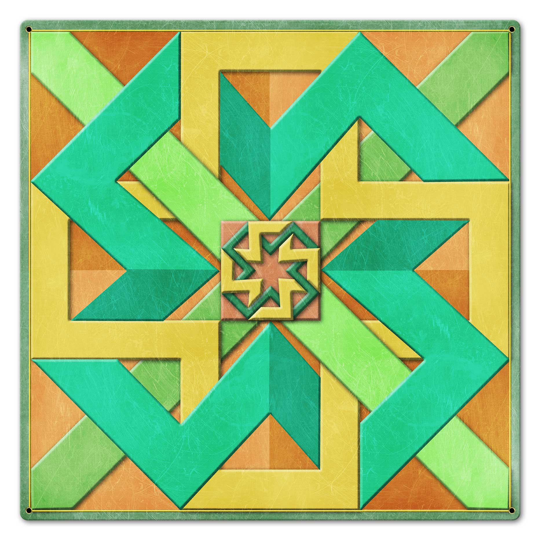 Box Design Peach Green Yellow 24 X 24 vintage metal sign