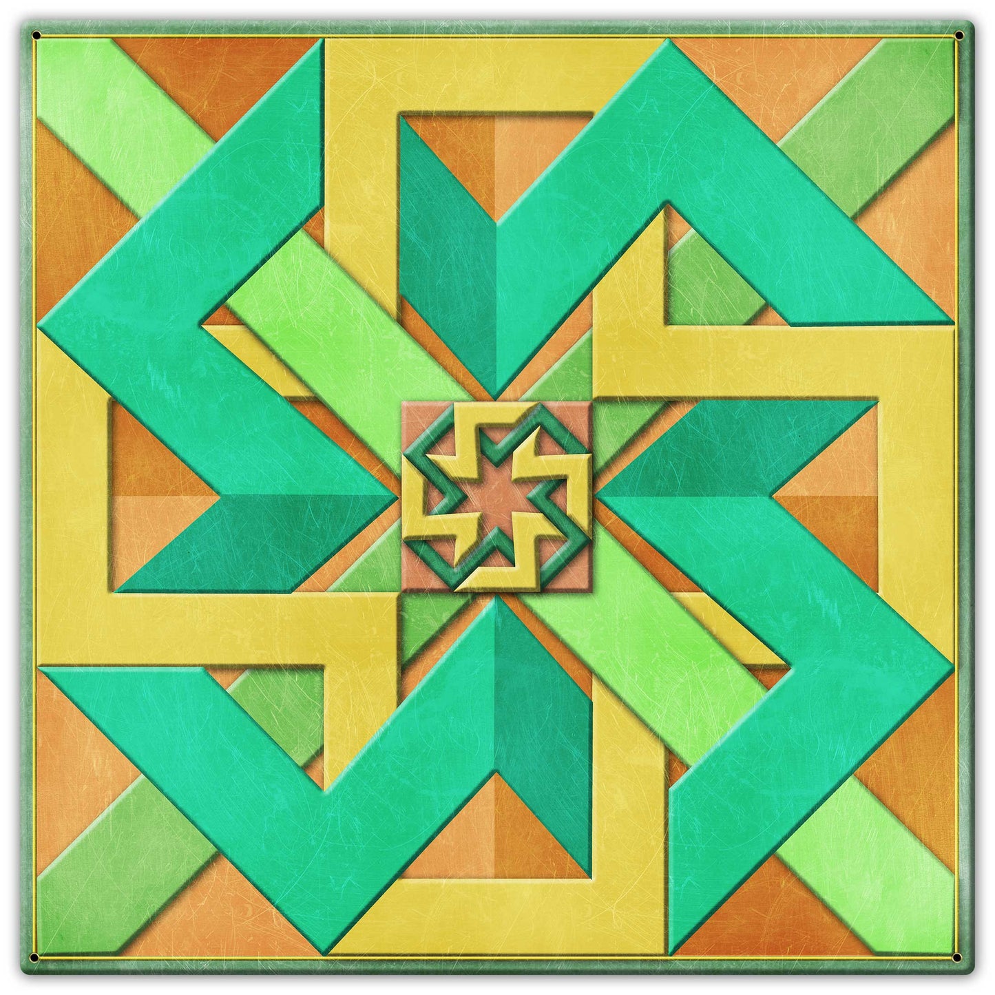 Box Design Peach Green Yellow 30 X 30 vintage metal sign