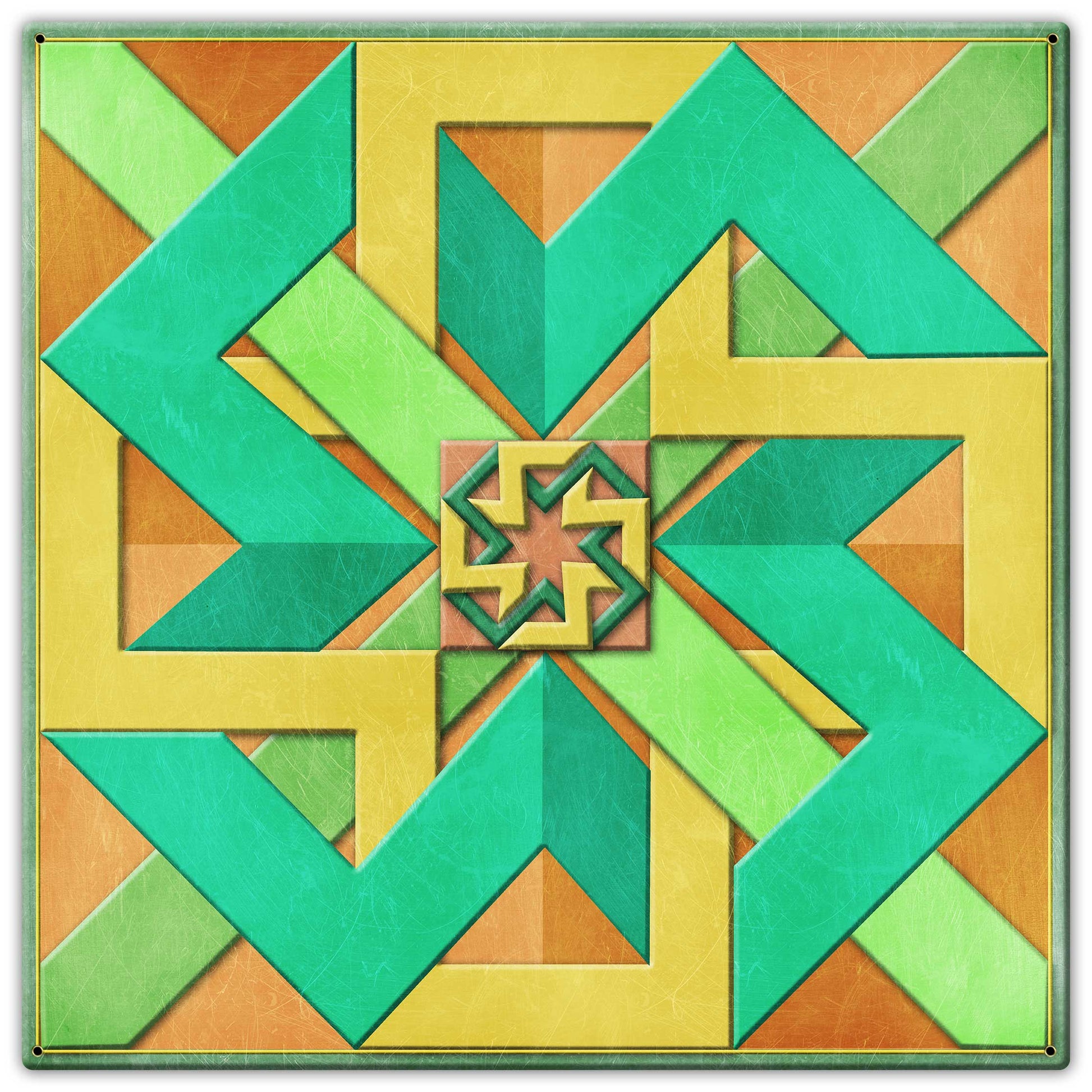 Box Design Peach Green Yellow 30 X 30 vintage metal sign