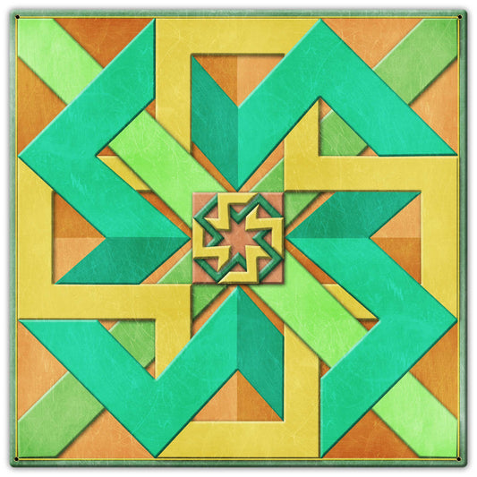 Box Design Peach Green Yellow 30 X 30 vintage metal sign