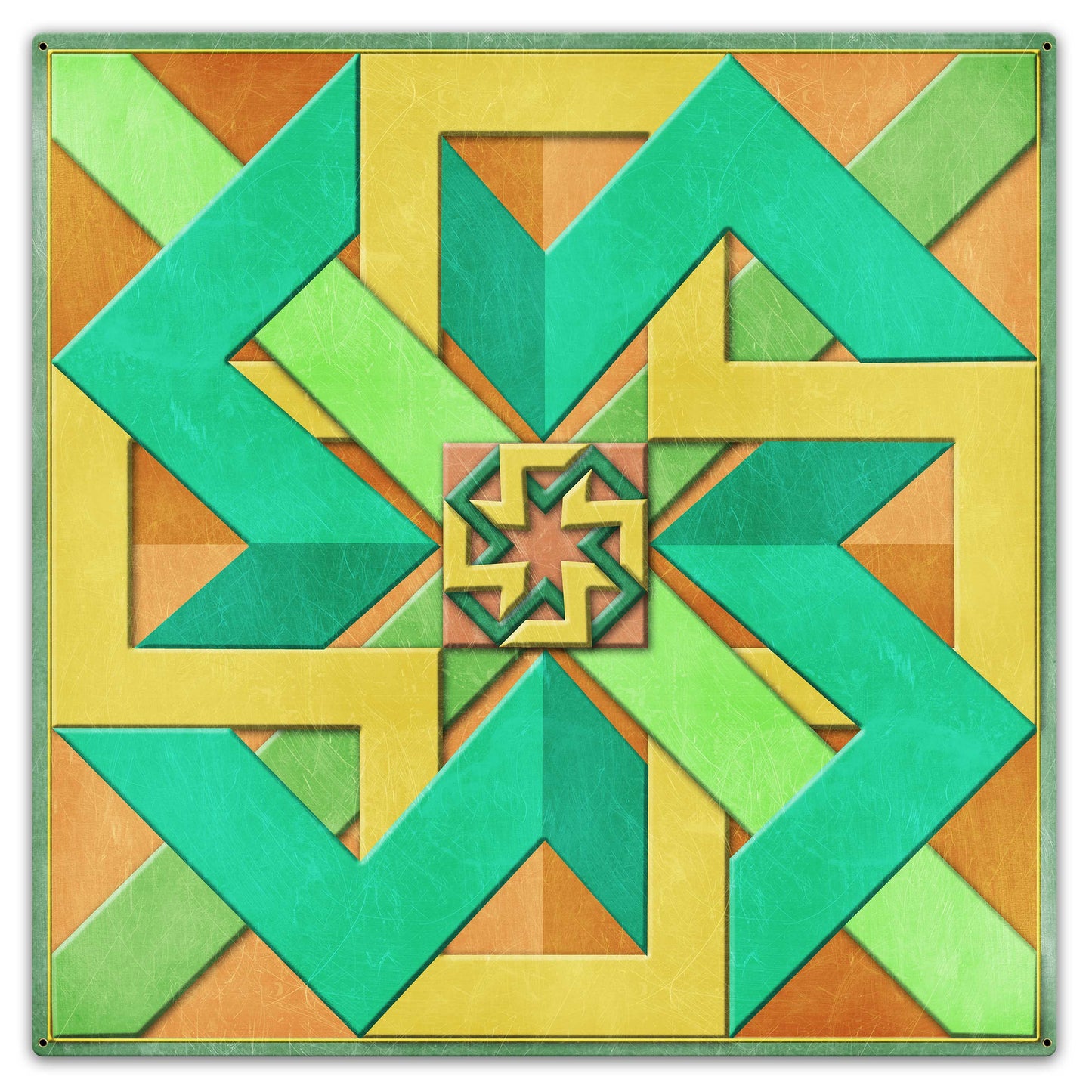 Box Design Peach Green Yellow 36 X 36 vintage metal sign