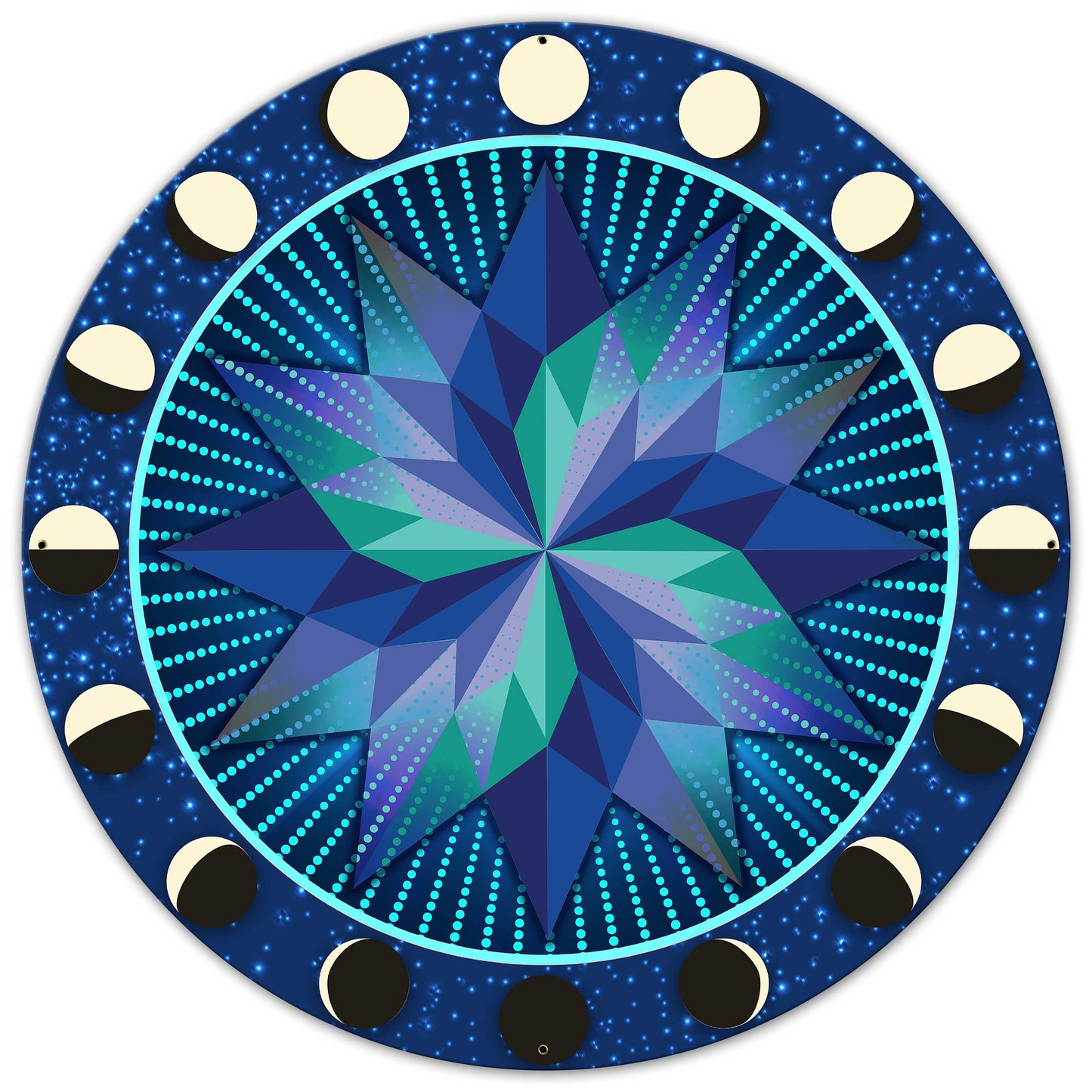 Moon Phases Glowing Stars Hex 36 X 36 vintage metal sign