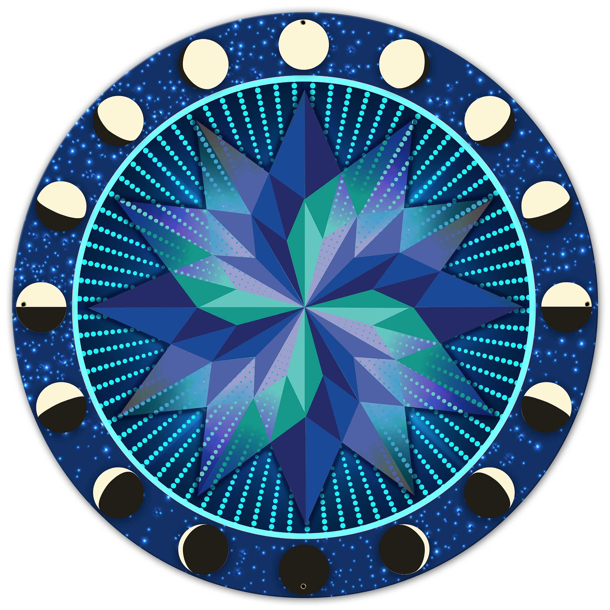 Moon Phases Glowing Stars Hex 36 X 36 vintage metal sign