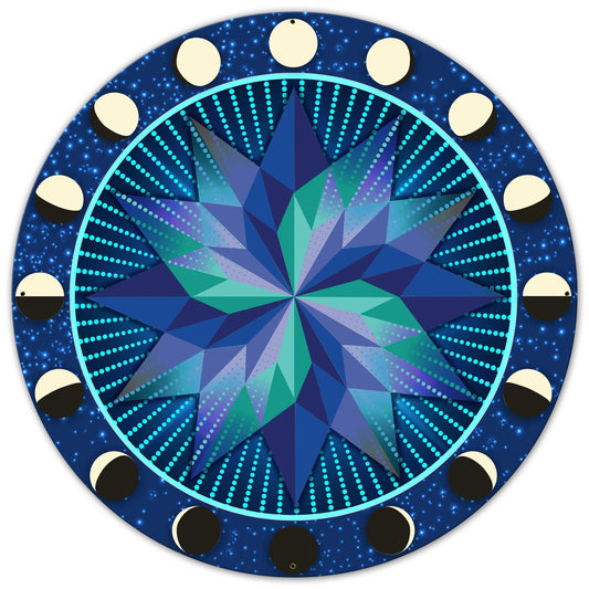 Moon Phases Glowing Stars Hex 36 X 36 vintage metal sign