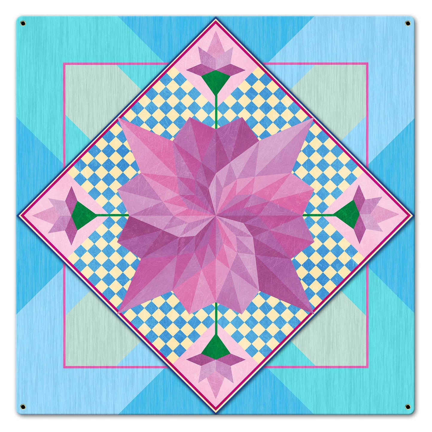 Spring Flowers Blue 24 X 24 vintage metal sign