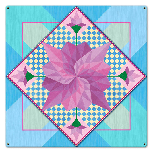 Spring Flowers Blue 24 X 24 vintage metal sign