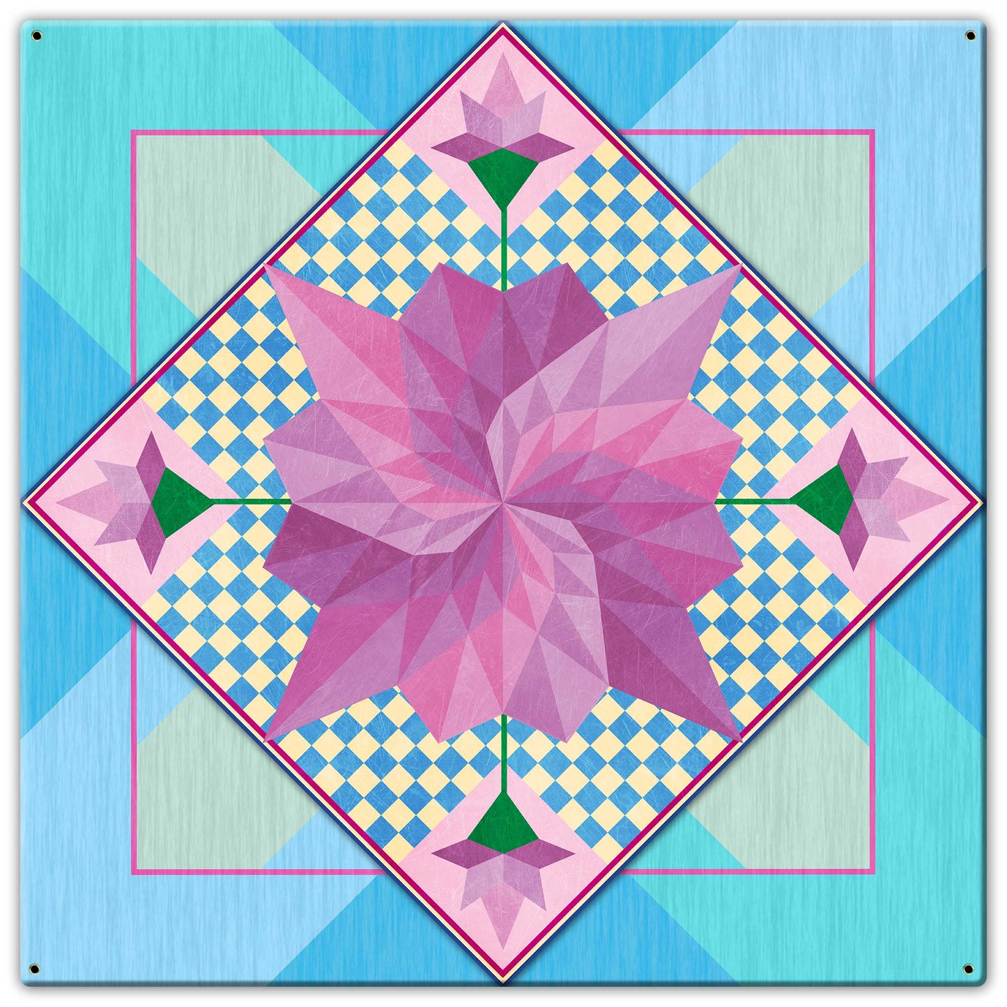 Spring Flowers Blue 30 X 30 vintage metal sign