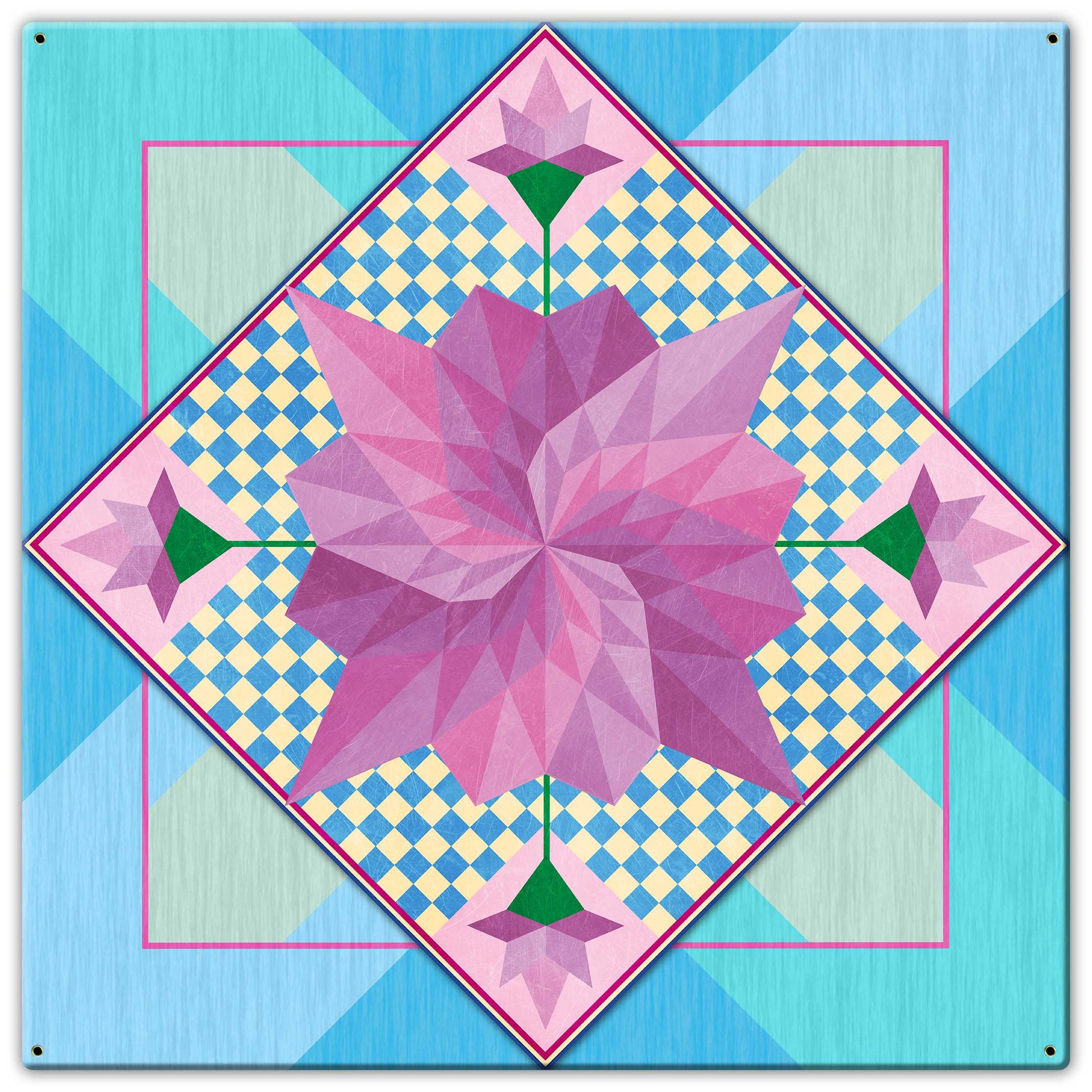 Spring Flowers Blue 30 X 30 vintage metal sign