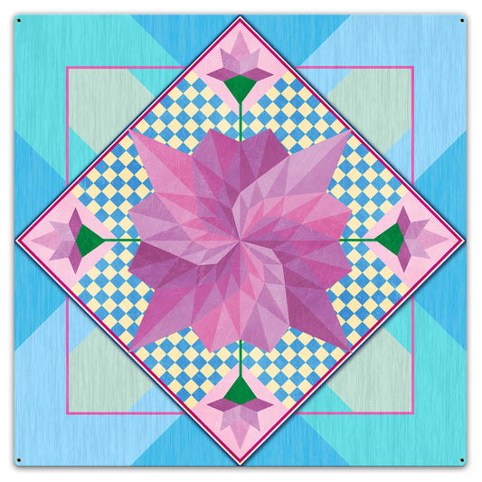 Spring Flowers Blue 36 X 36 vintage metal sign