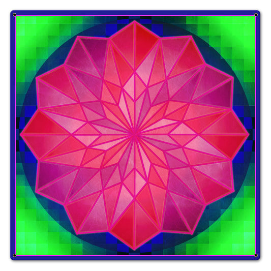 Rose Dahilia Blue Border 24 X 24 vintage metal sign