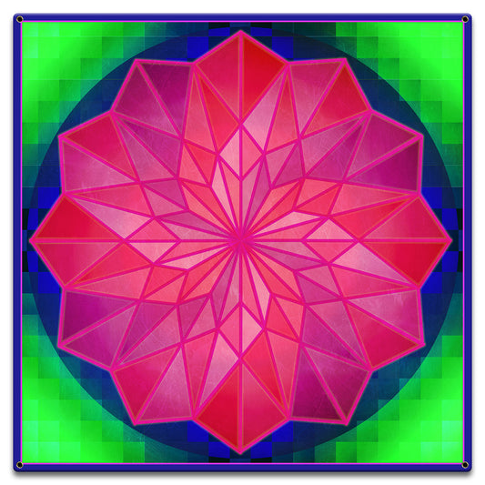 Rose Dahilia Blue Border 18 X 18 vintage metal sign