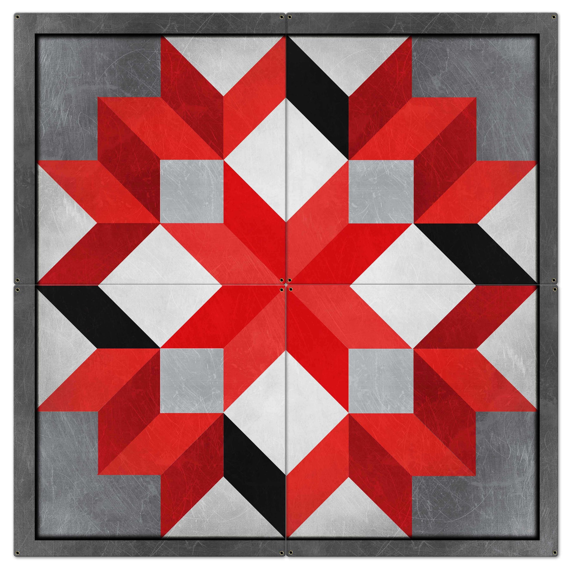 Eight Square Quilt Red Black White 4pcs 42 X 42 vintage metal sign
