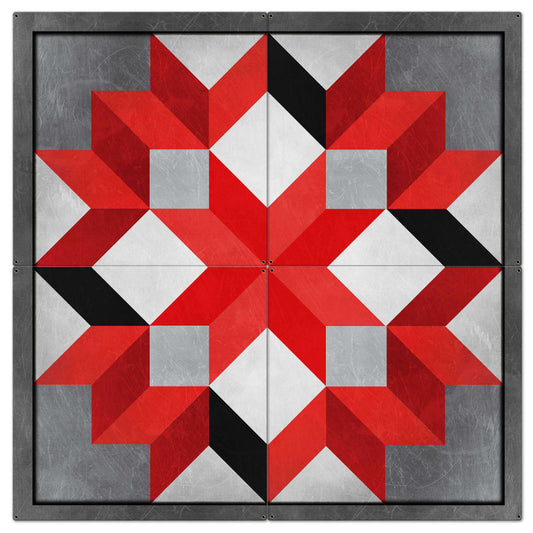 Eight Square Quilt Red Black White 4pcs 42 X 42 vintage metal sign