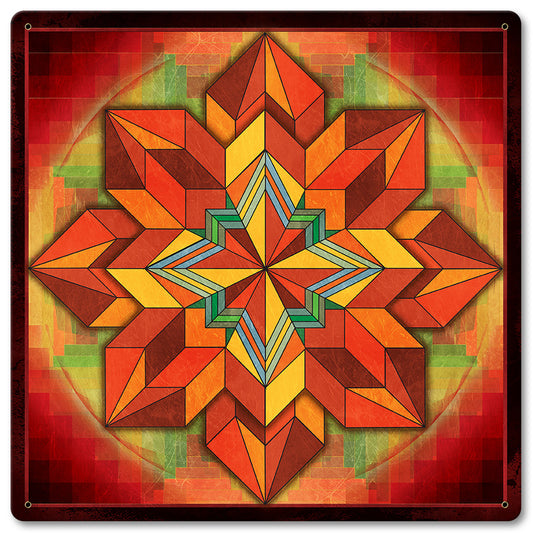 Orange Geometric Quilt 12 X 12 vintage metal sign