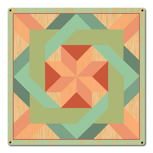 Box in Box Quilt Green 18 X 18 vintage metal sign