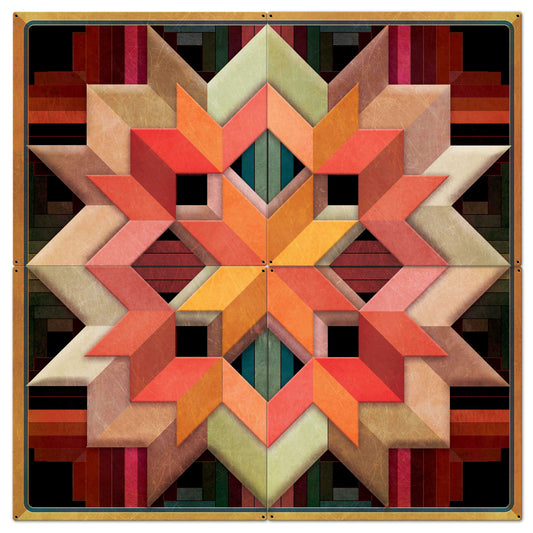 Box Log Cabin Earth Tones 4pcs 60 X 60 vintage metal sign