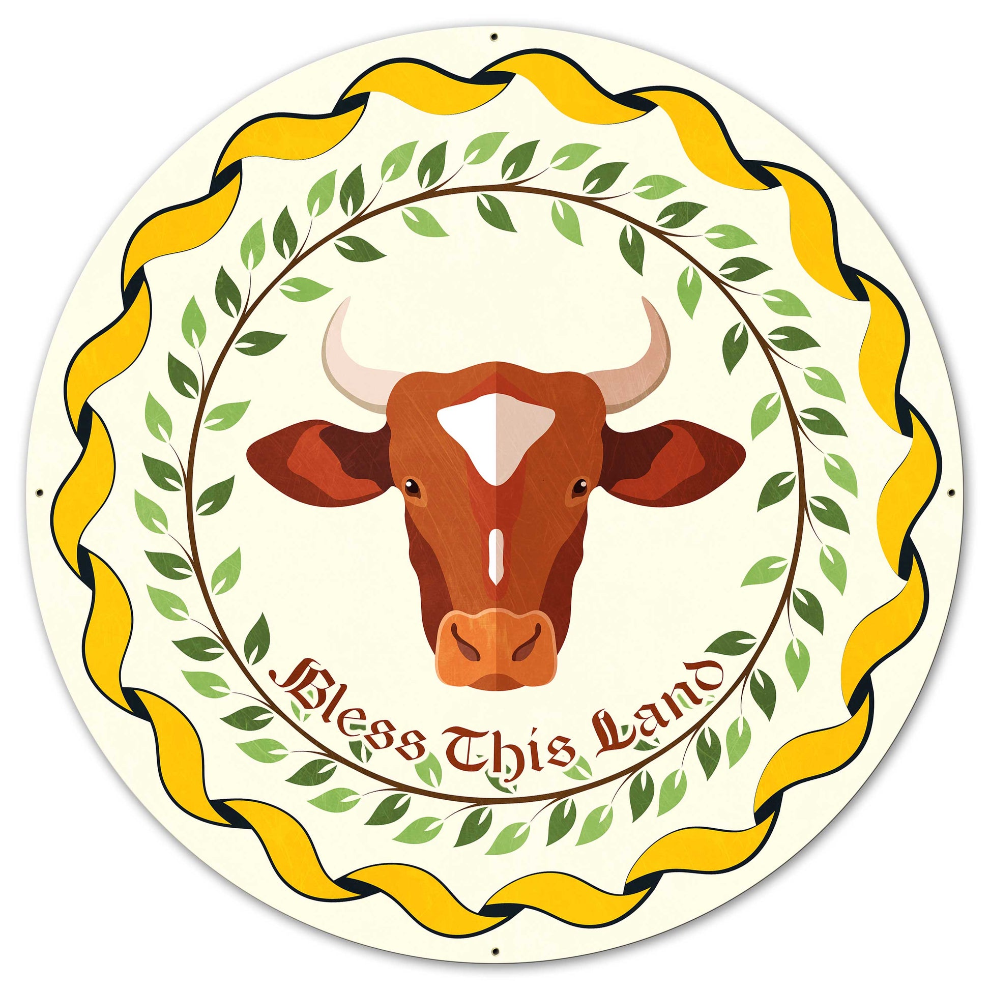 Cow Hex Sign White Background 36 X 36 vintage metal sign