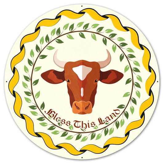 Cow Hex Sign White Background 36 X 36 vintage metal sign