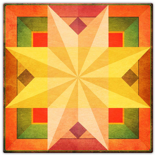 8 Point Star Quilt Warm Colors 30 X 30 vintage metal sign