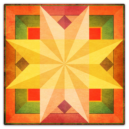 8 Point Star Quilt Warm Colors 36 X 36 vintage metal sign