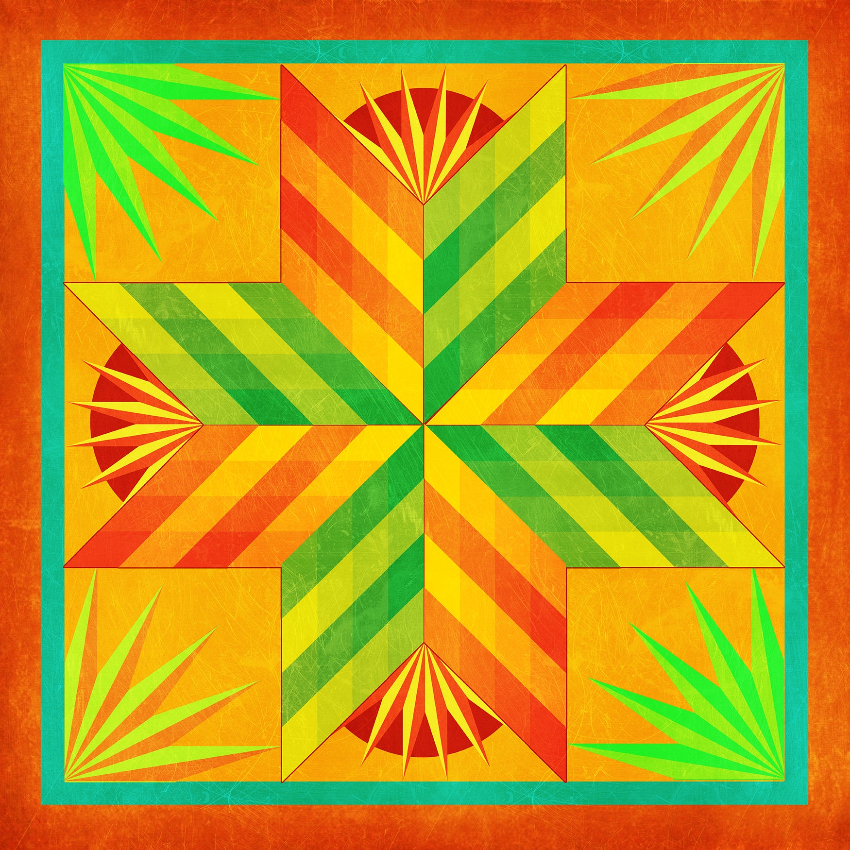 Summer Solstice Quilt Orange 24 X 24 vintage metal sign