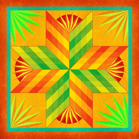 Summer Solstice Quilt Orange 24 X 24 vintage metal sign