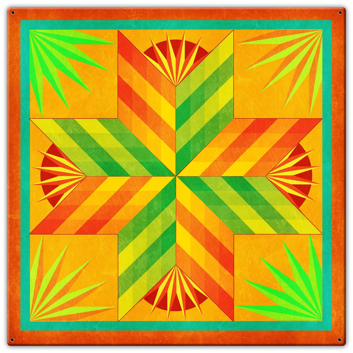 Summer Solstice Quilt Orange 30 X 30 vintage metal sign