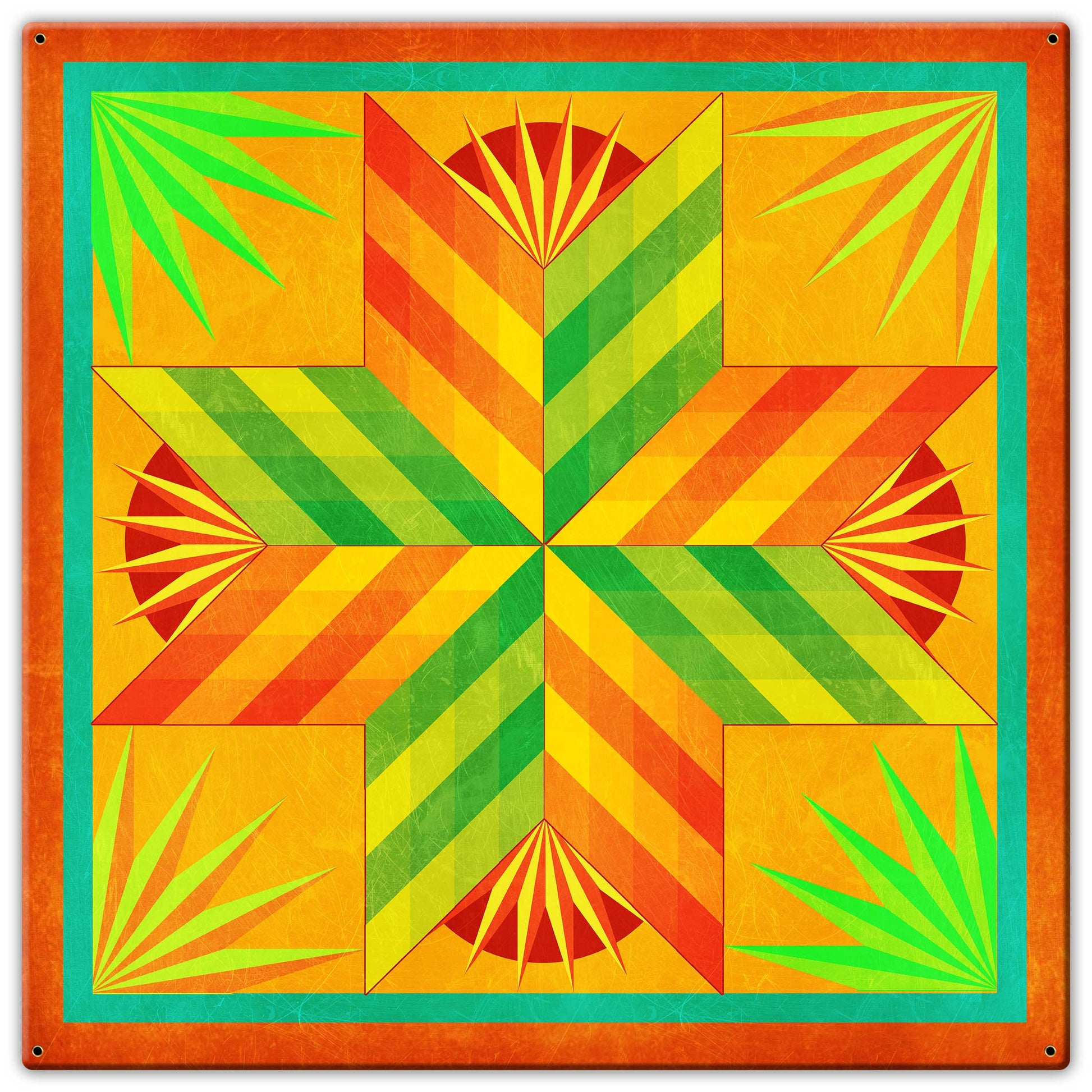 Summer Solstice Quilt Orange 30 X 30 vintage metal sign