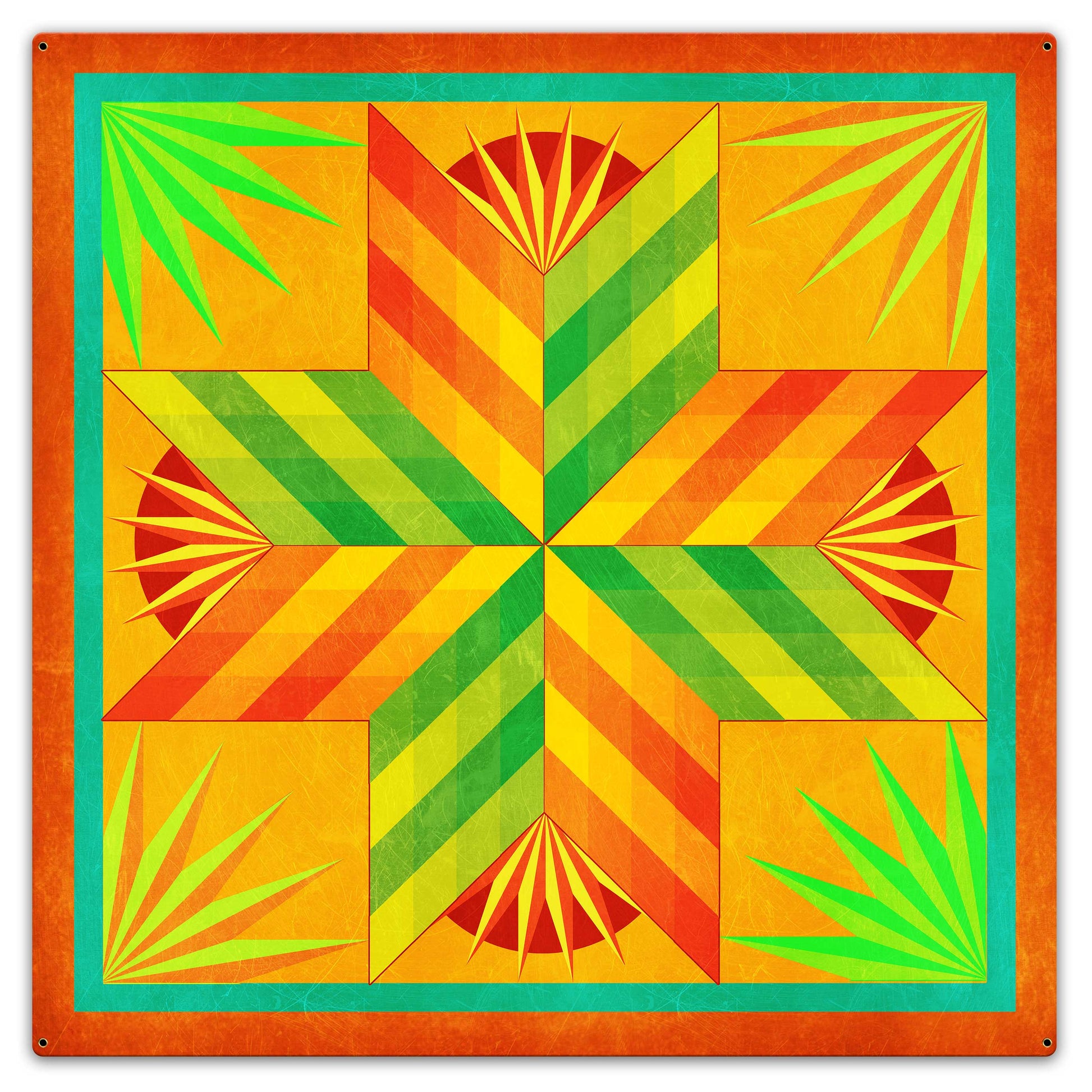 Summer Solstice Quilt Orange 36 X 36 vintage metal sign
