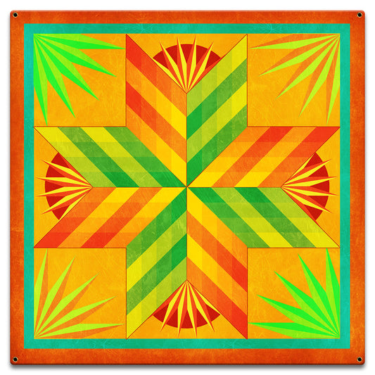 Summer Solstice Quilt Orange 18 X 18 vintage metal sign