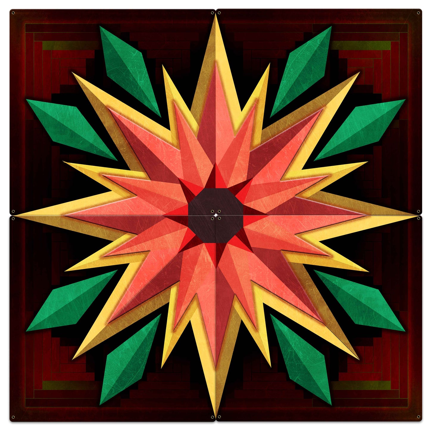 Sunflower Log Cabin 4pcs 48 X 48 vintage metal sign