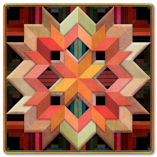 Box Log Cabin Earth Tone Pattern 12 X 12 vintage metal sign