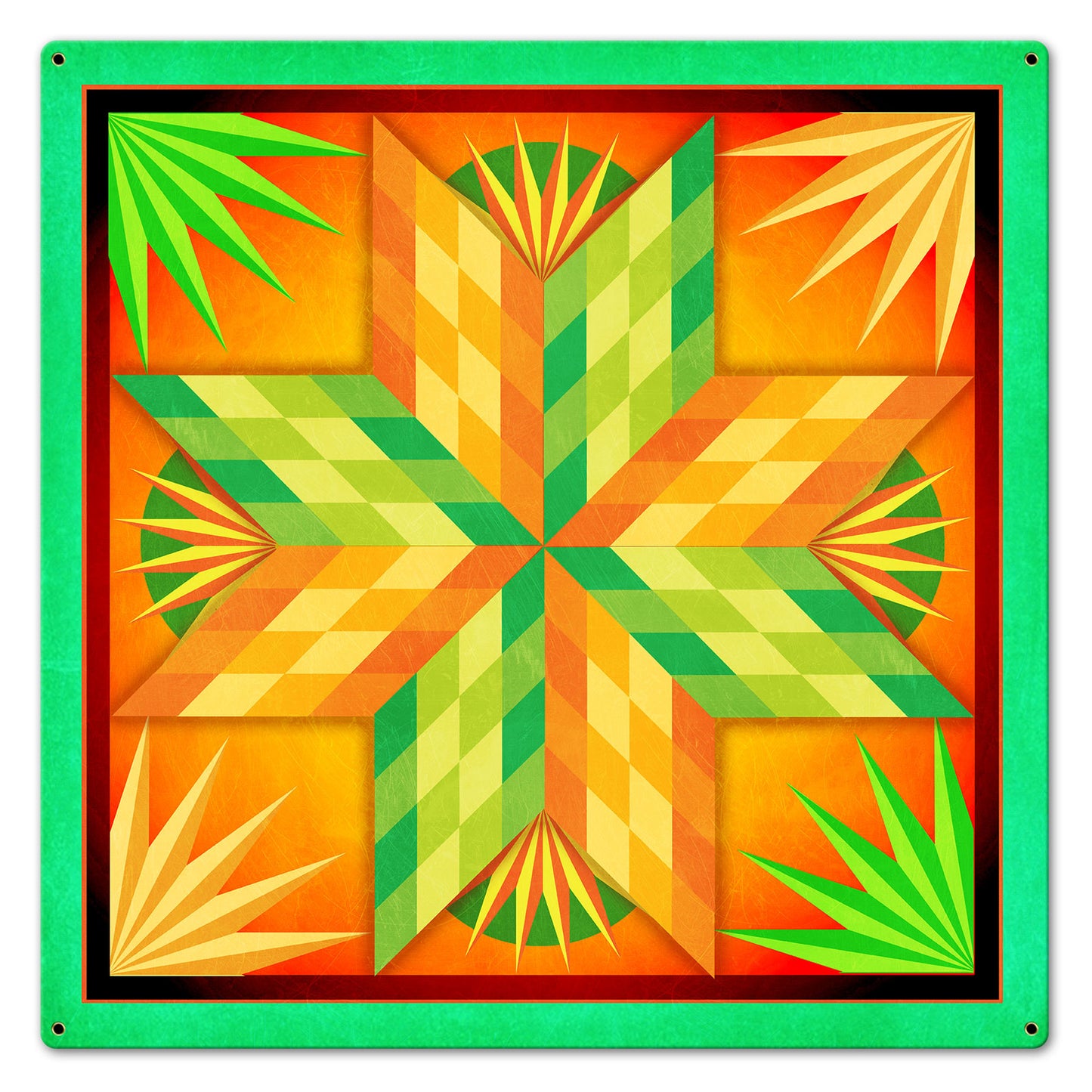 Summer Solstice Green Orange 24 X 24 vintage metal sign