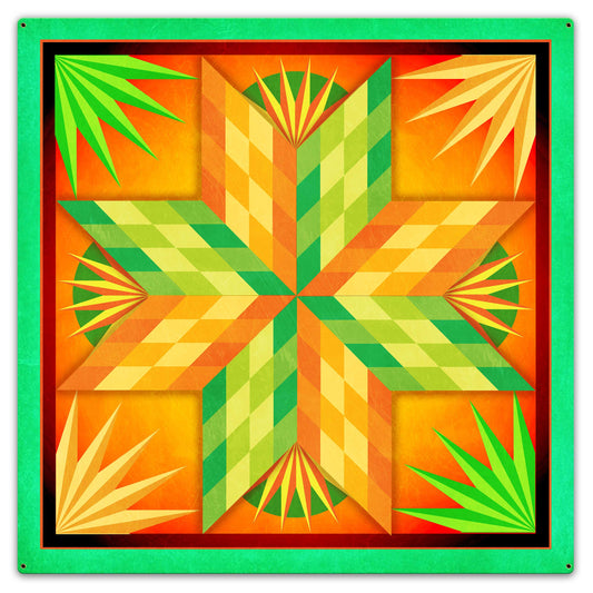 Summer Solstice Green Orange 36 X 36 vintage metal sign