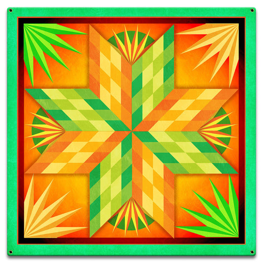 Summer Solstice Green Orange 18 X 18 vintage metal sign