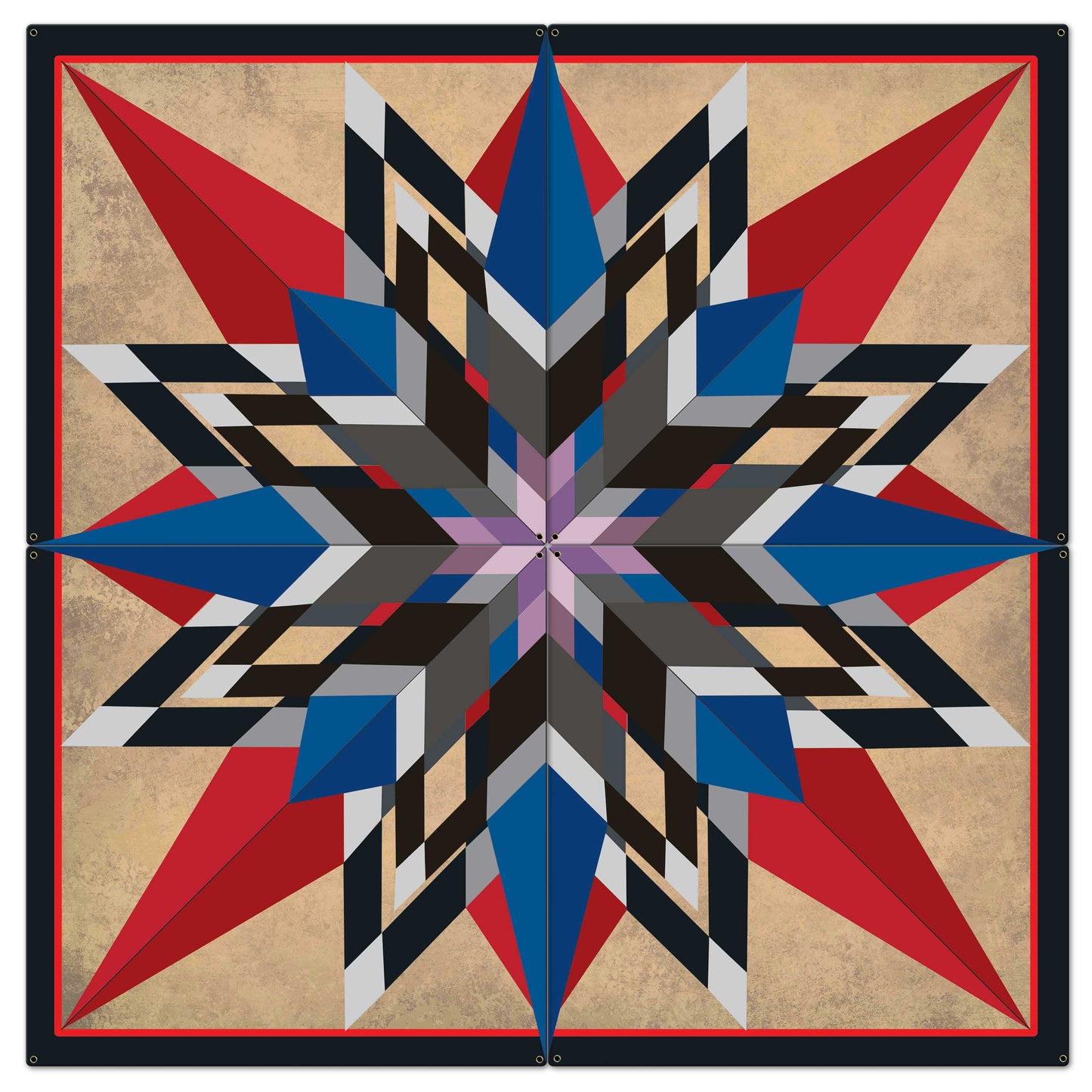 16 Point Star Red Blue 4pcs Metal Sign 72in X72in