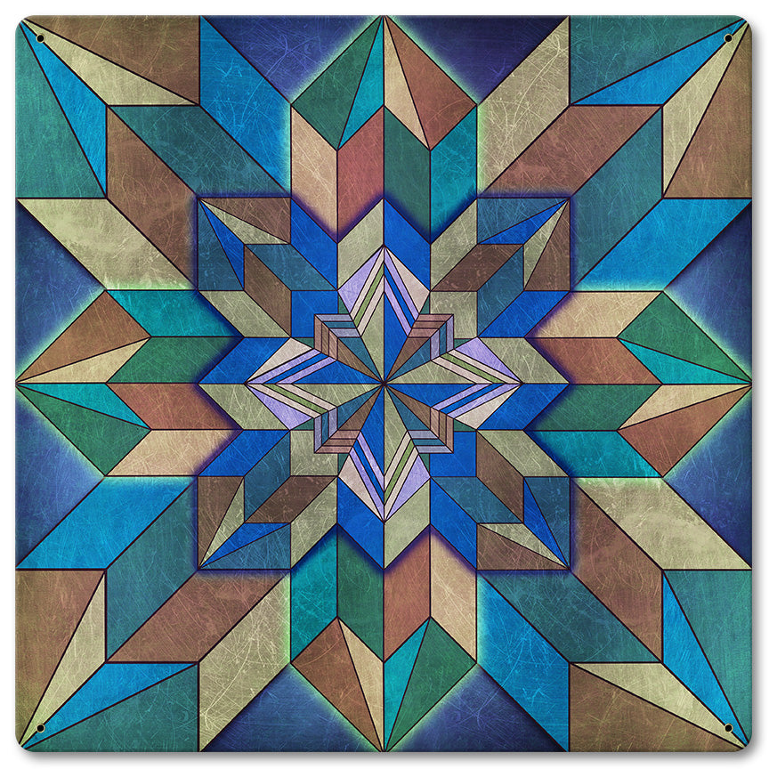 Box Pattern Blue Brown Metal Sign 12in X 12in